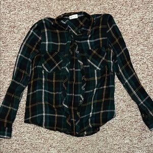 Maurices Green and Black Plaid Button Down Shirt